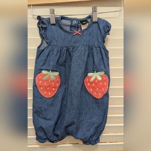 John Deere Strawberry Romper Size 9/12 months Chambray (denim look)